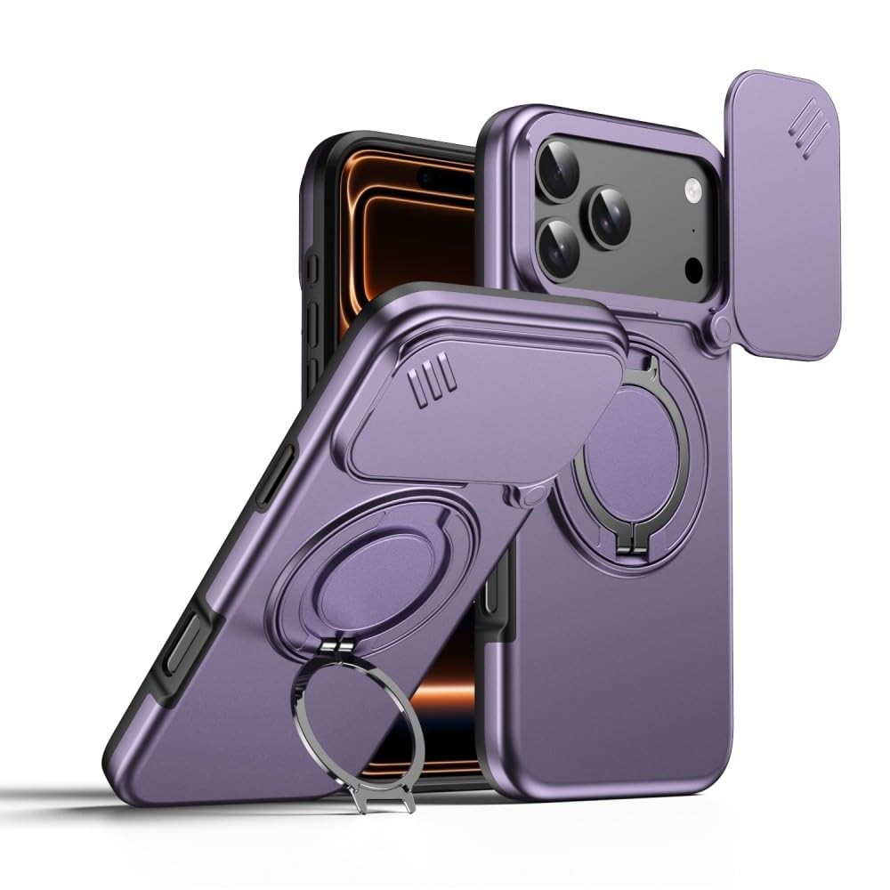 Coque iPhone 17 Pro violette en silicone rigide avec support grand anneau - 8