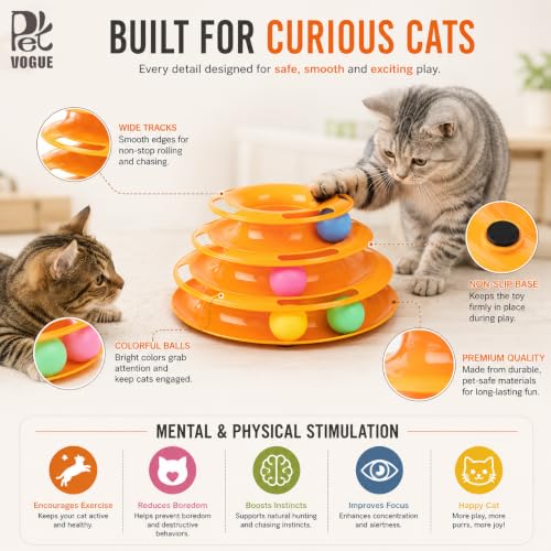 Image of PetVogue Interactive 3 Layers Tower Track Roller with Colorful Balls for Cats and Kittens | Turntable Puzzle Toy for Mental and Physical Exercise (Color May Vary)