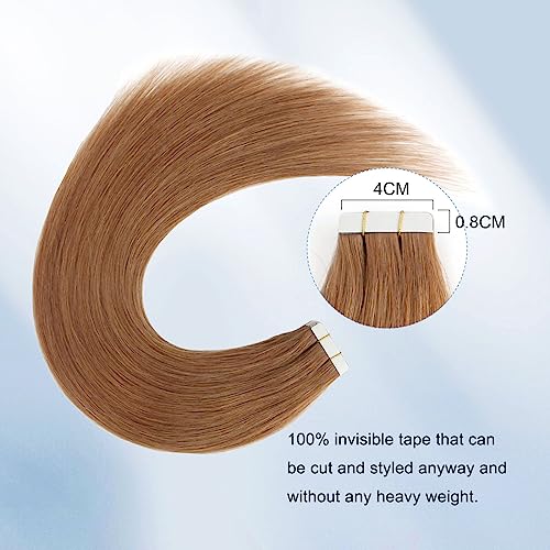 Image of Sixstarhair Invisible Tape In Hair Extensions Real Human Hair Medium Auburn Remy Tape Hair Extensions for Women Red Brown Extensions 20 Pieces 50g [Color #30 22 inch]