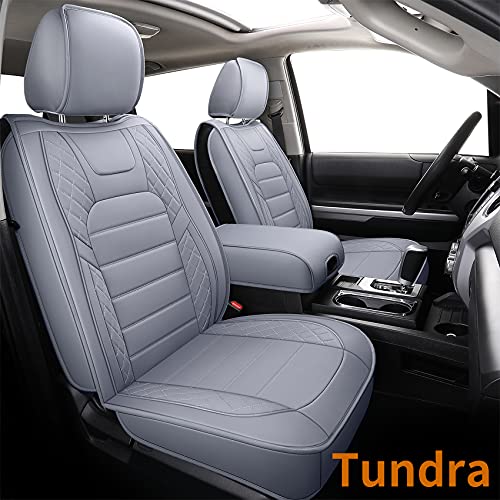 LUCKYMAN CLUB D05-T2 Seat Covers, Fit for 2007-2022 Tundra Crew/CrewMax Cab Double Cab Regular Cab Truck Pickup with Water Proof Faux Leather with Center Console Cover(Full Set, Gray)