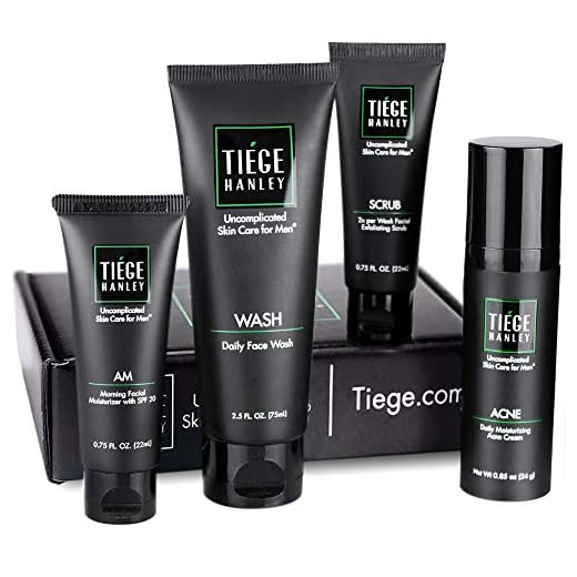 Tiege Hanley Men's Acne System - Level 1 | Acne Treatment Products for Men | Routine Set Contains: Face Wash, Moisturizer, Face Scrub & Salicylic Acid Acne Cream | Uncomplicated Skin Care for Men