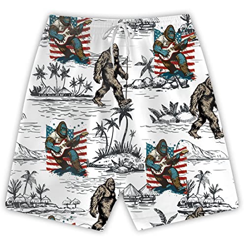 Funny Bigfoot Mens Swim Trunks - Bigfoot Hawaiian Mens Shorts - Summer Drawstring Beachwear Shorts Series 4