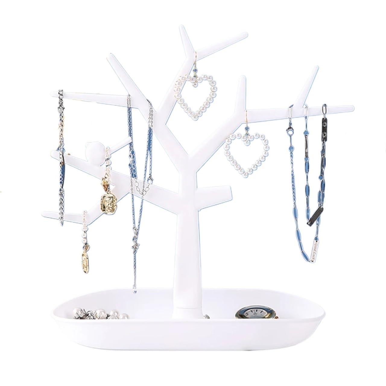 Zymjzbetic Jewellery Tree 1pc Creative Design Bird Tree Shaped Jewelry Storage Box & Earring Holder & Display Stand & Key Hanger(1PC Tree white)