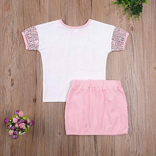 Toddler Baby Girl Clothes Sequins Knitted Short Sleeve T-Shirts+Skirt Set Outfit 2Pcs (B-Pink, 5-6 Years) #TOP1