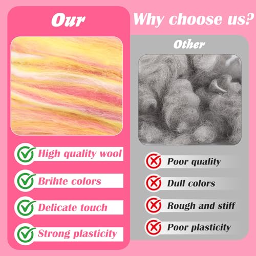Image of Wool Roving 7.02oz Colored Natural Needle Felting Wool Bulk for Spinning, Arm Knitting Blanket, Wet Felting, Handcrafts, Yarn Roving for DIY Craft Materials(Pink Beige Ombre)
