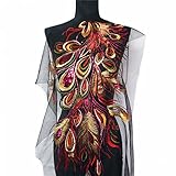 Feature: Umweltfreundlich SCDZS Rote Pailletten Bestickt Phoenix Pfau Feder Schwarzes Mesh Hochzeit Kleid Applique Spitze Trim Nähen Patch Kleid DIY