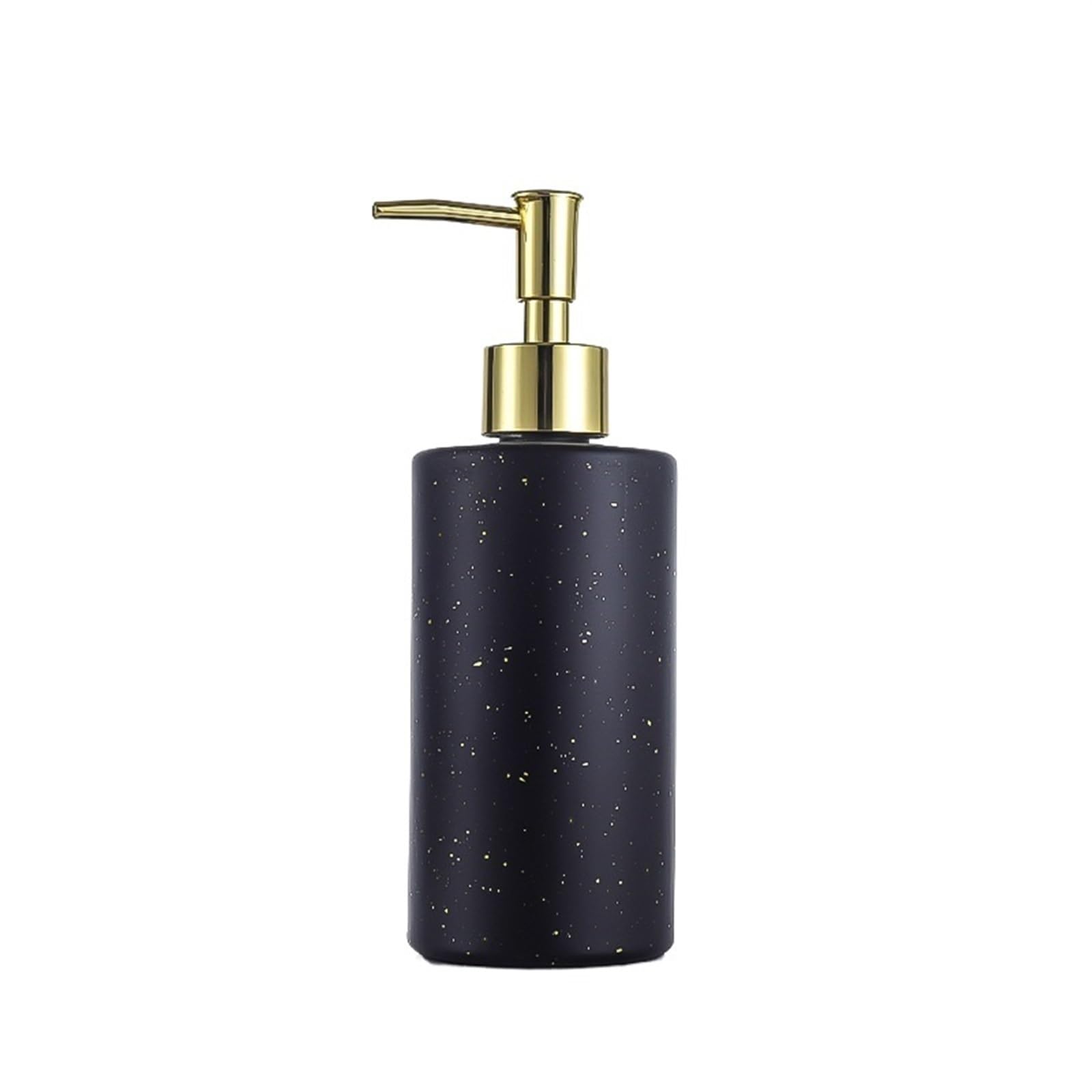 Dispensador de jabón de 350 ml, Botella de Vidrio con dispensador de loción, Tipo Prensa, para jabón de Manos, champú, Gel de Ducha, Botella vacía (Negro + Dorado, 350 ml).