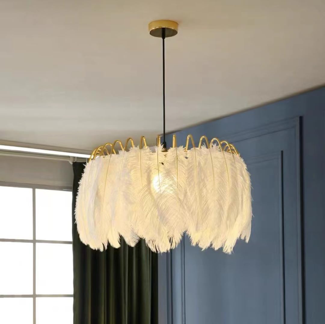 Lustre Élégant En Plumes Abat - Jour En Plumes Lampe à Suspension Créative En Plumes Lampe à Suspension Décorative Chambre à Coucher, Salon