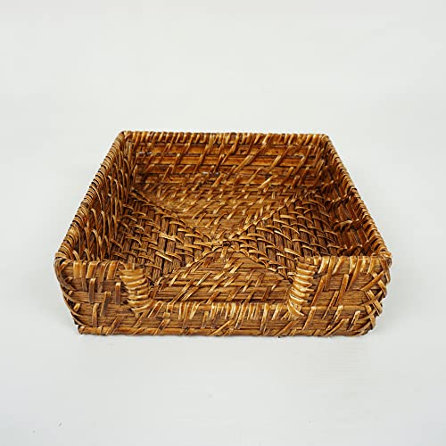 Kit Porta Talher Porta Guardanapo Rattan Bambu Natural Rustico Quadrado Marrom Mesa