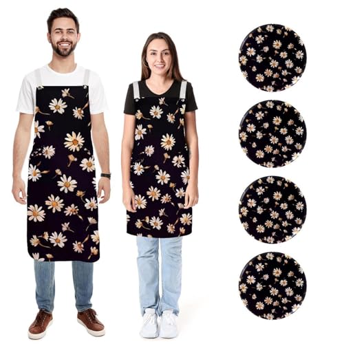 Tabliers de cuisine fleurs de marguerites lot de 2 imperméables avec 2 poches