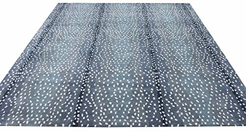 Wallard Design Antelope Cheetah Blue Animal Contemporary Handmade 100% Woolen Area Rugs & Carpets (2.6X8' Runner) #TOP2