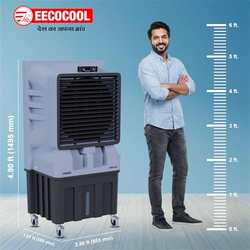 Image of EECOCOOL Santoz Plus 150 L Air Cooler|High-Performance Cooling For Large Spaces|4-Way Air Deflection,Everlast Pump,Heavy-Duty Build & Inverter Compatible|Energy-Saving With Powerful Airflow,Black