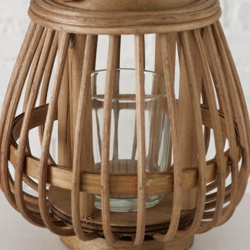 Dekorative Laternen Set 3 Stück Bambus Windlichter in Rund Natur/Schwarz/Beige Kerzenhalter Dekokerze – Bild 4