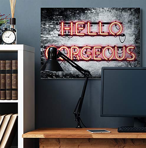 Image of Stupell Industries 'Fashion Designer Hello Gorgeous Neon Light'| Canvas Art | Stupell Industries | 48 x 36 Inches, Easy to Hang and Sturdy, Made in USA, by Amanda Greenwood