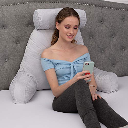 Husband Pillow XXL Light Grey Backrest with Arms Adult Reading Pillow