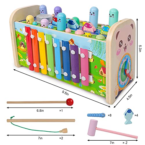 Rabing Wooden Pounding Bench ，8-In-1 Wooden Musical Hammer Toy With Xylophone ，Montessori Learning Toys With Wooden Hammer ，Wooden Activity Cubes,Music Education Puzzle Games Toys For Toddlers 1-3 #TOP5