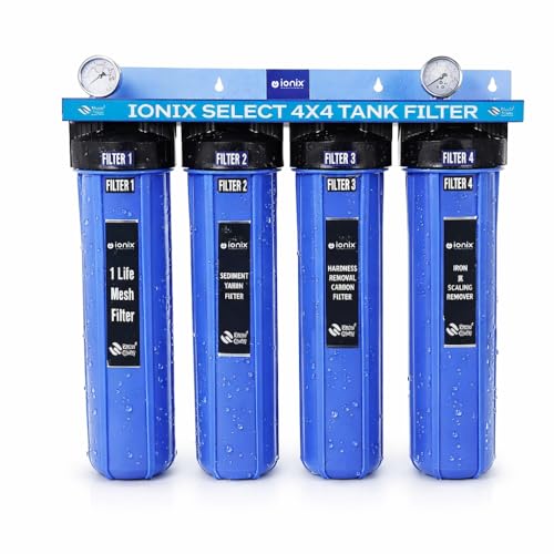 Image of IONIX 4 Stage Tank filter for whole house water filteration, Dual Sediment, Hardness, scale and Iron Prevention, 1 Set, Blue