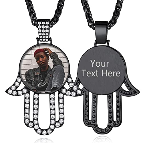 Custom4U Picture Necklace Personalized Photo for Men Women Steel/18K Gold Plated/Black Custom Angel Wings/Heart Pendant Necklace with Picture Memory Circle Chain 18-30 Inch,Hip Hop Jewelry+G