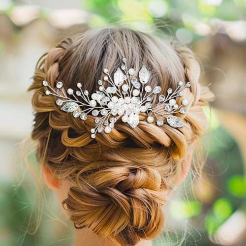 Ushine Forcine Per Capelli Da Sposa Con Strass - Accessorio Elegante Per Matrimoni E Serate Speciali (Argento) - Foto 2