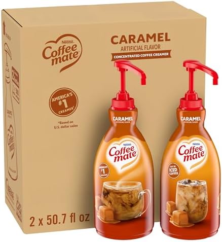 Nestle Coffee mate Coffee Creamer, Caramel, Concentrated Liquid Pump Bottle, Non Dairy, No Refrigeration, 50.7 Fl. Oz (Pack of 2)