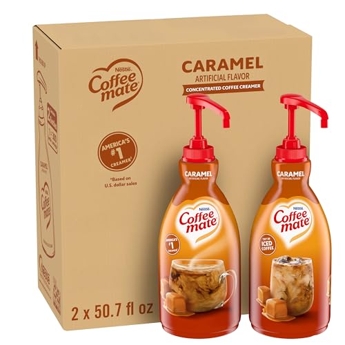 Nestle Coffee mate Coffee Creamer, Caramel, Liquid Concentrate Pump Bottle, Non Dairy, No Refrigeration, 50.7 fl oz (Pack of 2)