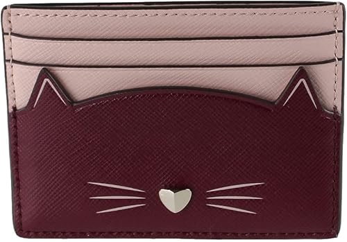 Vista 2 de Kate Spade New York Meow Cat - Tarjetero delgado pequeño para gatos, color rosa