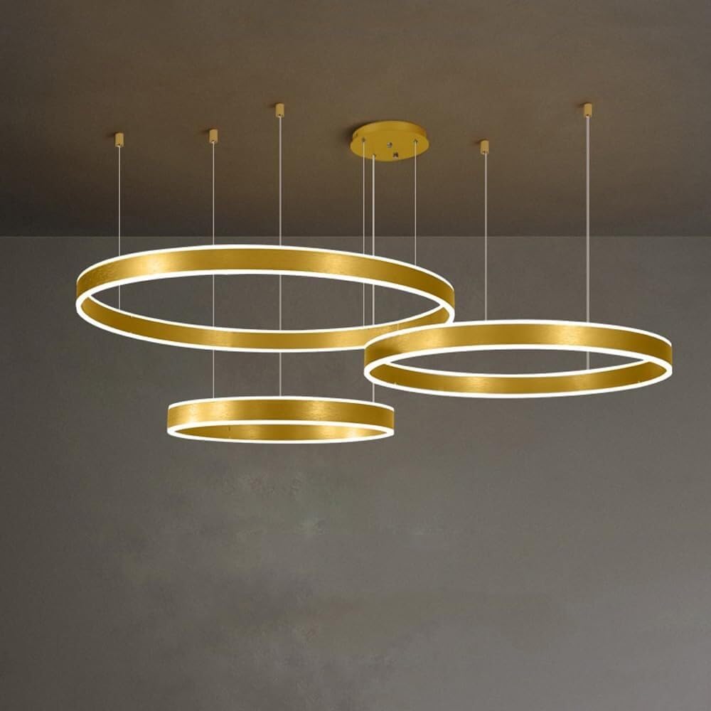 Lustre LED circulaire 3 anneaux 40-60-80cm 4000K moderne pour grand salon