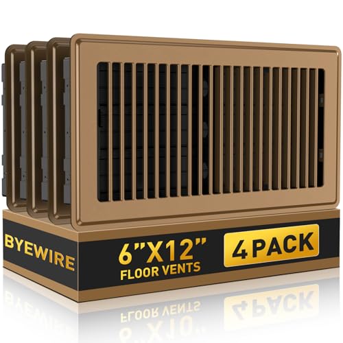 Floor Register Fits 6x12 and 12x6 Duct Opening - Heavy Duty Walkable Floor Vent Covers 4 Pack - High Airflow Adjustable HVAC Air Vent - Steel Rust-Proof Finish Vent Covers for Home & Office - Brown