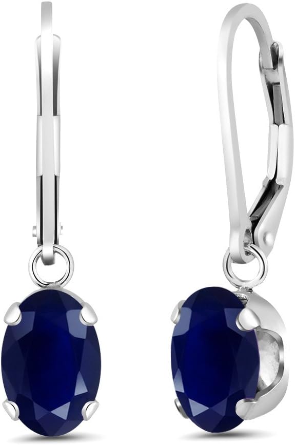 Gem Stone King Oval Drop Dangle Earrings For Women | 925 Sterling Silver | 8X6MM Oval Genuine Gemstone Birthstone Leverback Earrings | Fine Jewelry Gifts for Her Mom Women Wife