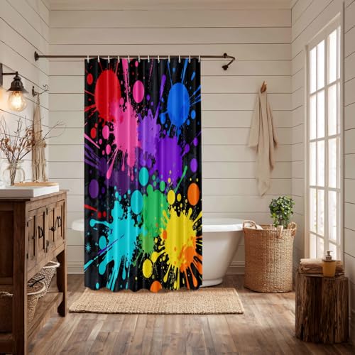 Rideau de douche abstrait multicolore en polyester imperméable 152x183cm avec crochets - 3