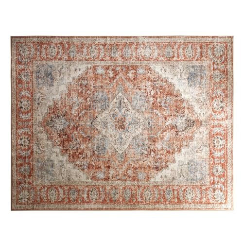 SLEEP ZONE 2x3 Area Rug for Bedroom, Machine Washable Area Rugs for Living Room, Low Pile Lightweight Non Slip Carpet, Vintage Rug for Dining Room, Home Office, Brick