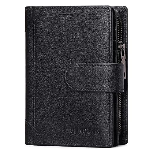 SENDEFN Men’s Wallet Genuine Leather Wallets for Men RFID Blocking Card Holder with Zipper Coin Purse, Black, Leather Wallets for Men