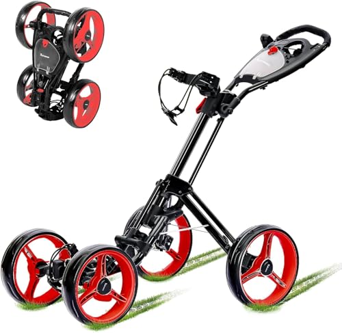 Image of XDriveMax 4 Wheel Golf Push Cart - Aluminum Frame Lightweight, One-Step Foldable Compact Design, Portable Golf Bag Caddy with All-Terrain Wheels