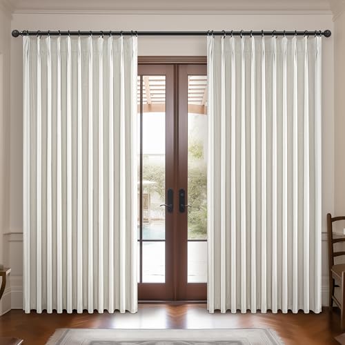 Image of Curtains 70 Inches Wide Thick Linen Pleat Curtain 2 Panels Set for Sliding Glass Doors, Birch Neutral Pinch Pleated Blackout Bedroom Curtains with Hooks Rings & Ceiling to Floor Windows (70 inchWx90 inchL)