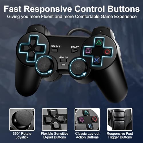FLLAGG20 2X Manette Câblée Compatible avec PS2 PS1 PSX Noir – vue 4