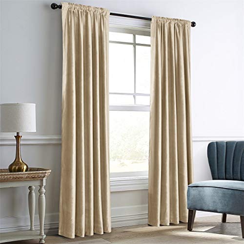 IYUEGO Camel Velvet Window Curtains for Bedroom,Blackout Velvet Curtain Thermal Insulated Rob Pocket