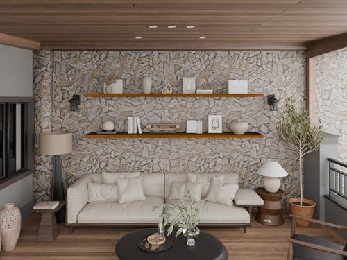 Image of IAE Walnut Floating Wall Shelves 72 inch, Bathroom Shelf Wall Mounted,Invisible Shelf Floating Kitchen Shelving,Wooden Wall Shelves with Brackets for Living Room Wall Mounted,Easy Install,Set of 2