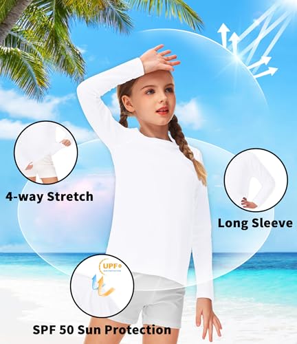 Image of AOBUTE Unisex Kids Rash Guard Long Sleeve SPF 50+ Sun Shirt UV Protection Swim Shirts 3-12 Years
