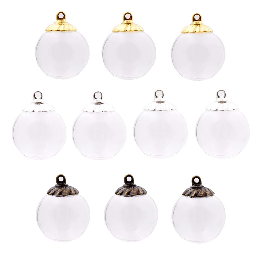 10pcs 20mm hollow clear glass ball mini glass dome globe bottle vial pendant charms,8mm cap include (mixed ripple)