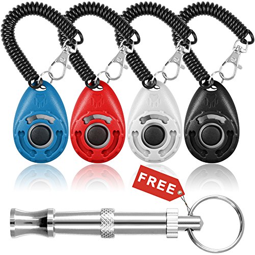 4 Pack Dog Training Clickers with Wrist Straps, DanziX Upgrade Pet Puppy Cat Bird Training Tools - Red, Black, White, Blue