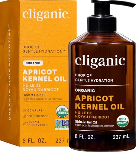 Cliganic Organic Apricot Oil 100% Pure (8oz) - For Skin Hair & Face | Natural Cold Pressed Unrefined