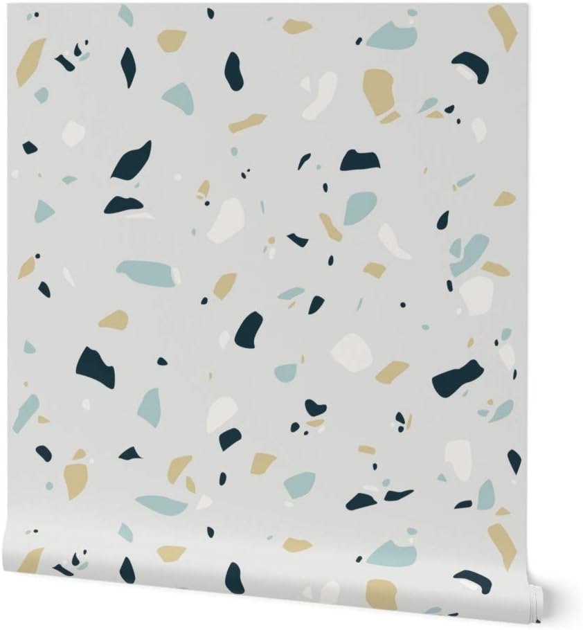 Peel & Stick Wallpaper 3ft x 2ft - Terrazzo Print Midcentury Modern Simple Rock Texture Mid Century Stone Custom Removable Wallpaper by Spoonflower