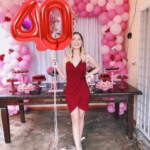 Image of TONIFUL 40 Inch Red Number 60 Balloons Large Foil 60th Birthday Decorations