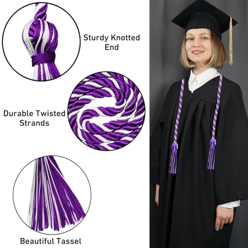 Image of Graduation Honor Cords Purple and White Graduation Cords with Tassels, 67 inch Long for Graduation Students