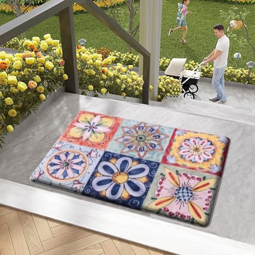 Image of Luxe Home Cuba PVC Door Mats Loop Utillity Anti Fatigue - Mosaic - Cushioned, Non Slip, Washable - Indoor Outdoor Mats for Home, Kitchen, Garage More (51x99 cm)