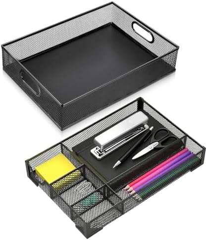 2 Pack Desk Drawer Organizer, Metal Mesh Drawer Organizer Tray fo...