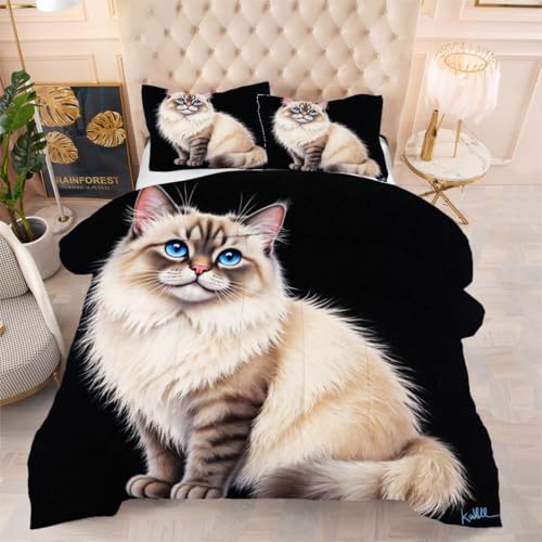 ZZXHG Edredón King Size Estampado 3D | Gato Blanco Calicó, Nórdico Máximo Confort para Camas Grandes, Lavable, Reversible, Incluye 2 Fundas de Almohada 50x75 cm f967