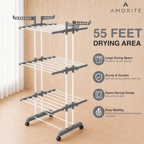 Image of Premium Steel Clothes Drying Stand | 3 Layer Rack with Wheels