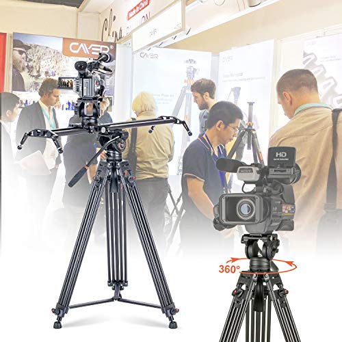 Treppiede video per impieghi gravosi, Cayer 64 pollici BV30-Camcorder Tripod System Gamba in alluminio, testina fluido K3, diffusore intermedio, caricamento massimo 13.2 LB, scatto DSLR