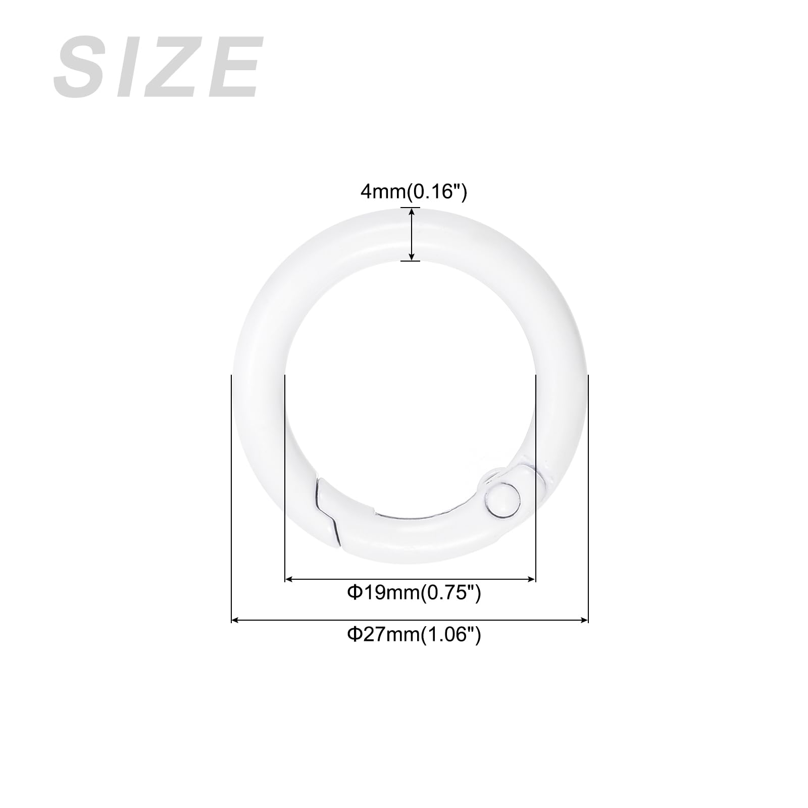 METALLIXITY O-Ring Molla del Grilletto (27mm/ 1,06") 4pz, Moschettoni Ganci a Scatto Rotondi - per Appendere Artigianato o Decorazioni, Bianco